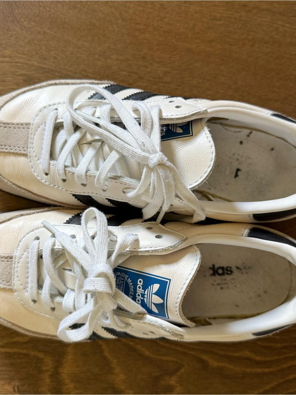 adidas White Leather & Gray Suede Sneakers with Black Stripes - Picture 5 of 7